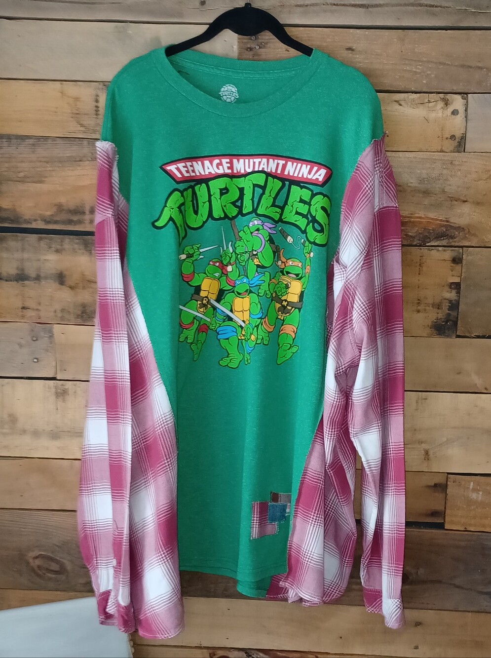 Upcycled Teenage Mutant Ninja Turtles Green Graphic Long Sleeve Shirt